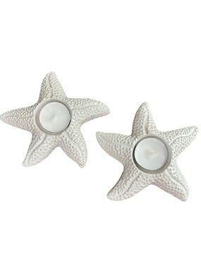 Set of 2 Iridescent Ceramic Starfish Tealight Candle Holders